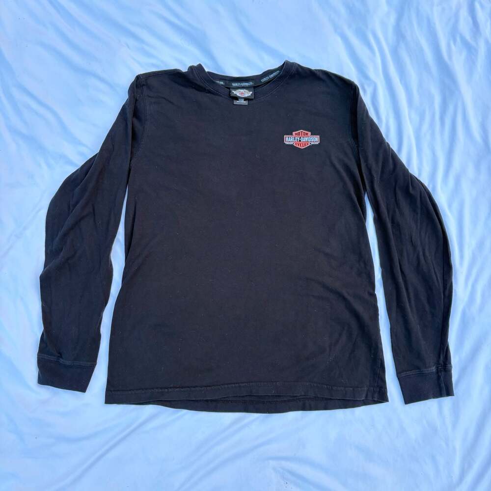 Harley Davidson Black Long Sleeved T Shirt Womens Large Pre Owned